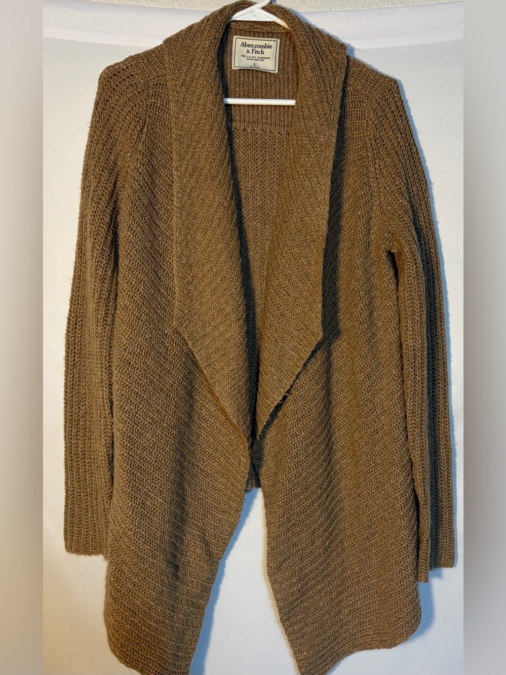 Abercrombie & Fitch Women’s Small Open‑Front Brown Knit Cardigan Sweater